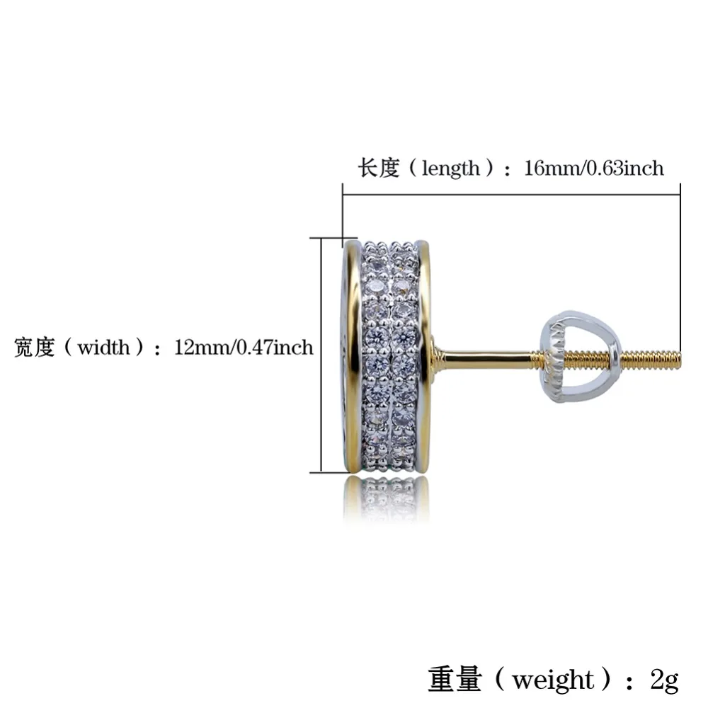 TOPGRILLZ Золото Серебро Цвет Iced Out кубический циркон круглые серьги гвоздики с винтовой задней пряжкой для мужчин женщин хип хоп Ювелирные изделия Подарки