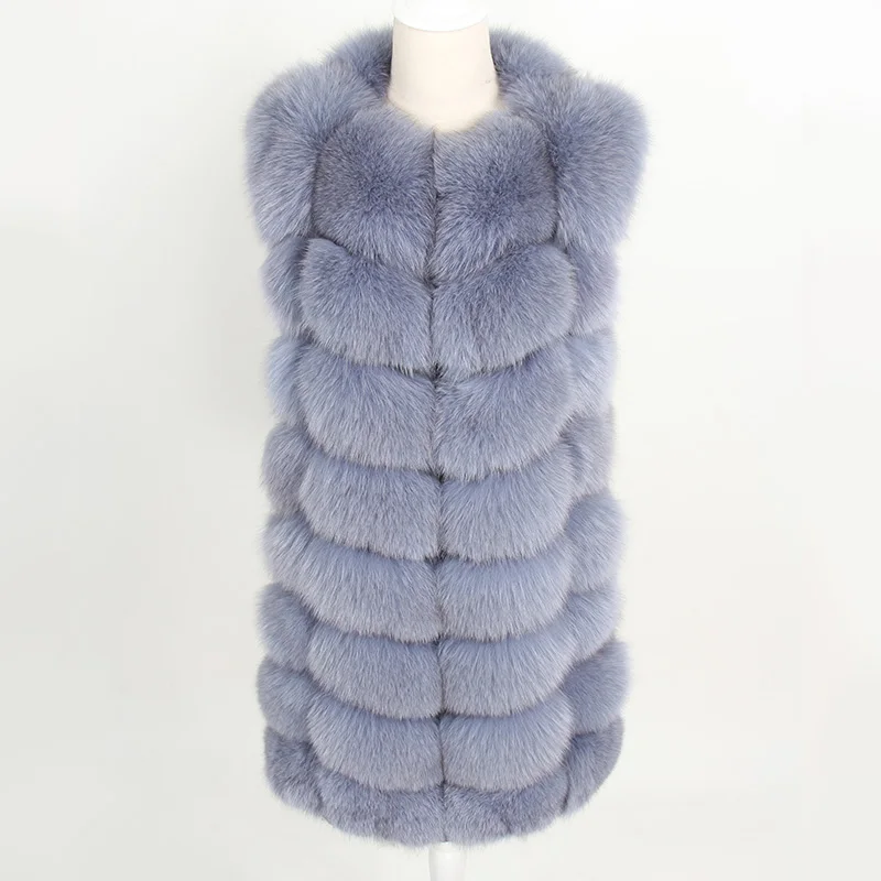 OFTBUY новая весенняя зимняя женская куртка из натурального Лисьего меха без рукавов жилетка черная с v-образным вырезом Толстая теплая уличная Верхняя одежда Повседневная - Цвет: long90--6