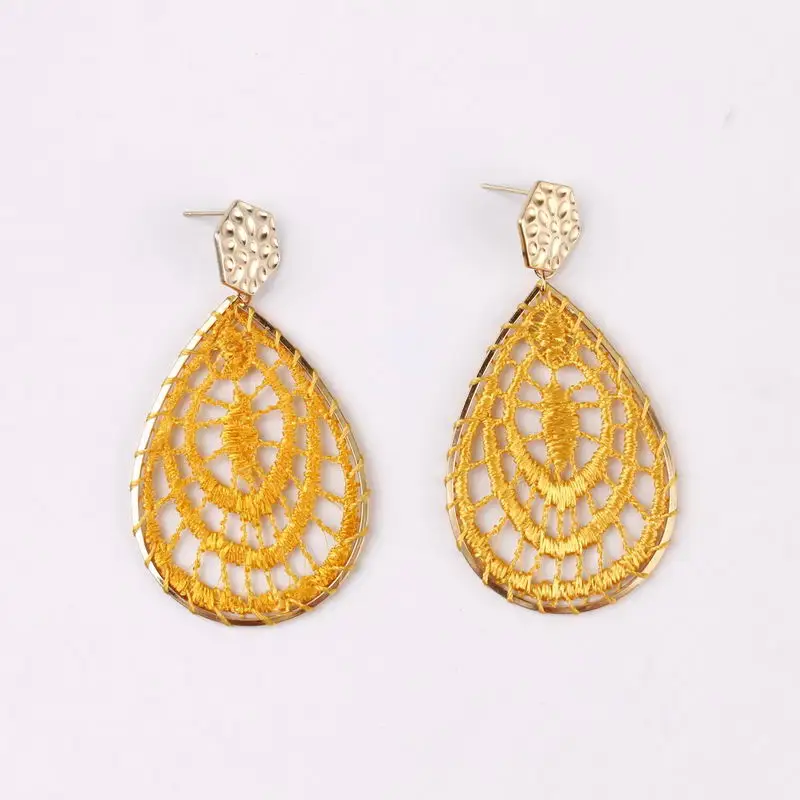 E5787 Yellow ZWPON, модные серьги-капли с машинной вышивкой, кружевами и цветочной вышивкой для женщин, серьги-шестигранники, ювелирные изделия - Окраска металла: E5787 Yellow