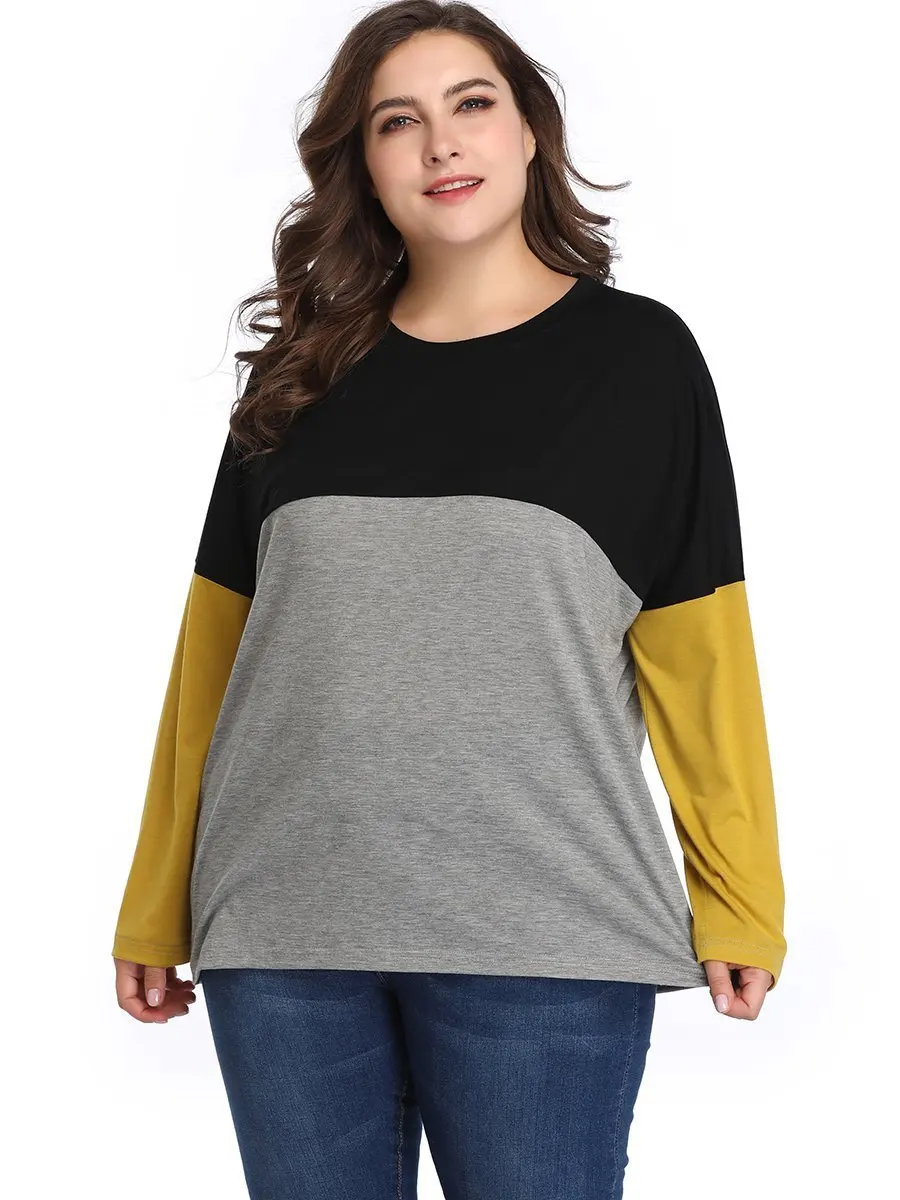5XL размера плюс, повседневная женская блузка с круглым вырезом и длинным рукавом, разноцветная Элегантная Женская туника, топы, женская Свободная блуза, блузка, рубашка