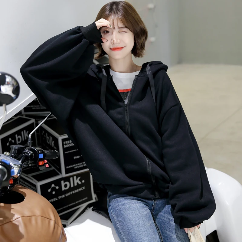 YouGeMan корейский Ulzzang Harajuku Bf Свободные буквы печати молния флис с капюшоном Женский свитшот худи толстовки кофты