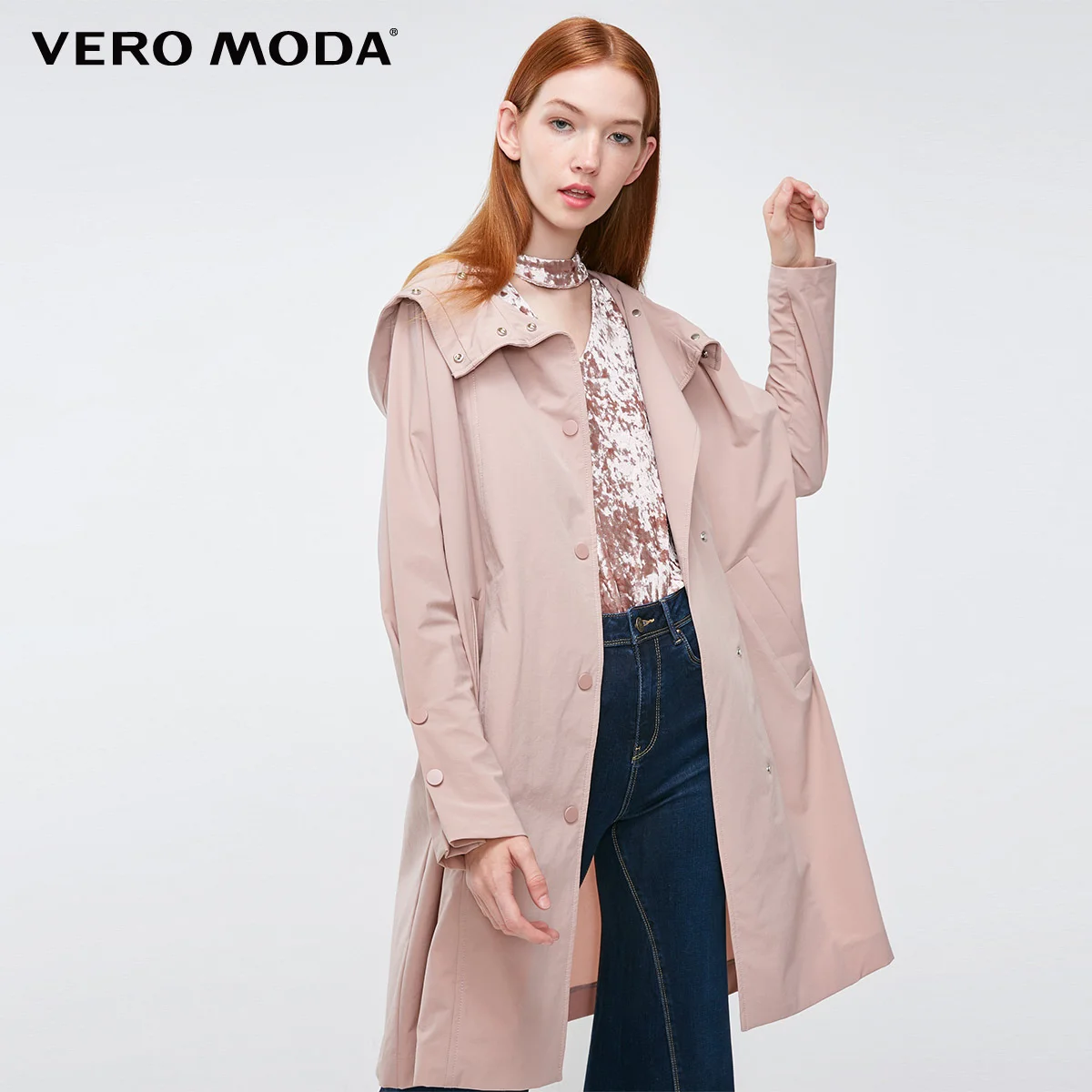 Fawn Vero Moda новые декоративные пуговицы с капюшоном регулируемые манжеты средней длины чистый ветер пальто Тренч | 318321532 - Цвет: Fawn