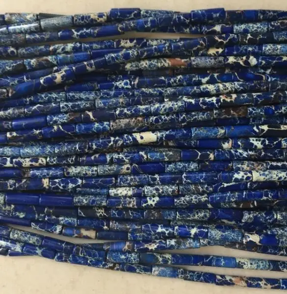 Blue Imperial Jasper Бусины из натурального камня 4*13 мм, Европейский бисер, длинные бусины с двумя отверстиями для ожерелья, браслетов, ювелирных изделий, сделай сам, подарок - Цвет: Blue Imperial Jasper