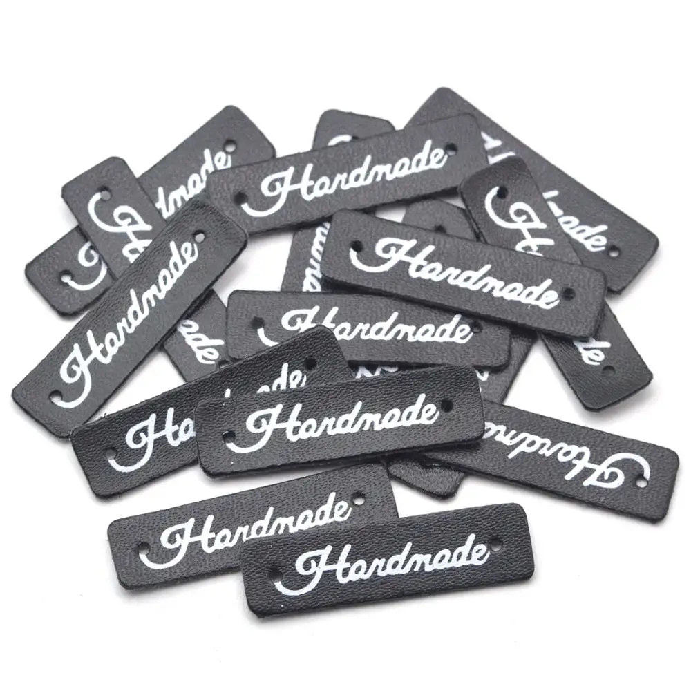 

KALASO Wholesale 30pcs Black Handmade Labels Clothes Garment PU Leather Labels Hand Made Tags Jeans Bags Shoes Sewing Supplies