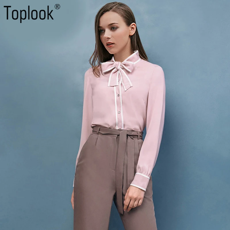 Toplook элегантные розовые женские блузки Топы 2017 новая мода лук с длинным рукавом