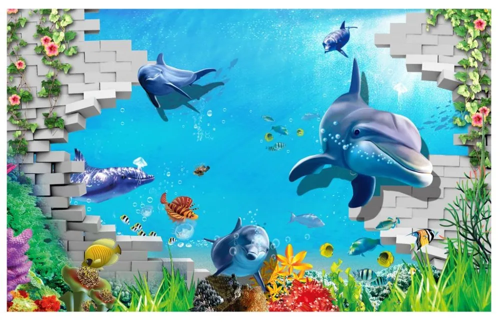 

Пользовательские 3d обои для стен 3 d, настенные фрески, 3D обои, океан, мир, дельфин, декоративная настенная роспись за Телевизор TV, Настенный д...