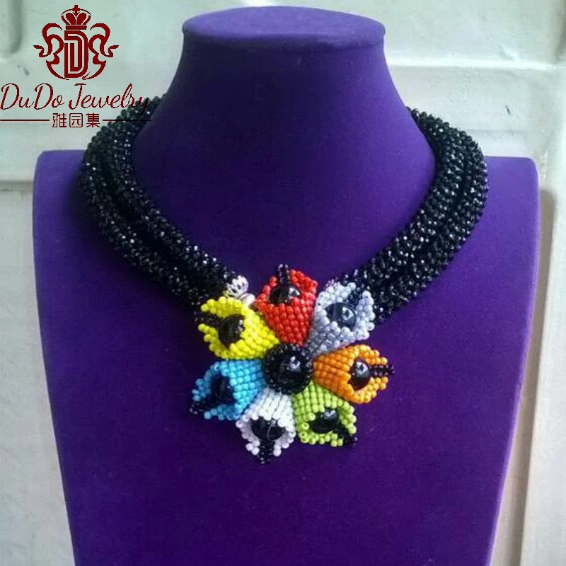 

Newest Black Ladies Jewelry Sale Bridal Wedding Jewelry Set With Handmade Flowers Multicolor Nigerian Beads Necklace Jewellery