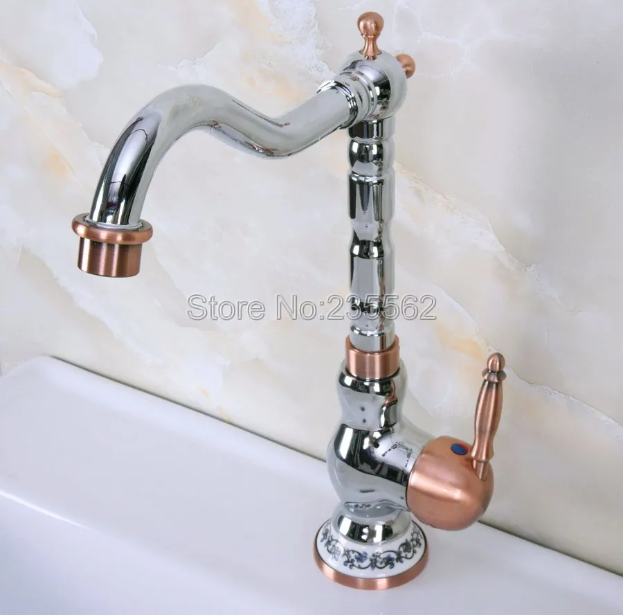 

Chrome Red Copper Brass Single Handle Bathroom Sink Mixer Faucet Swivel Spout Bathroom Kitchen Hot and Cold Water Taps Lnf907