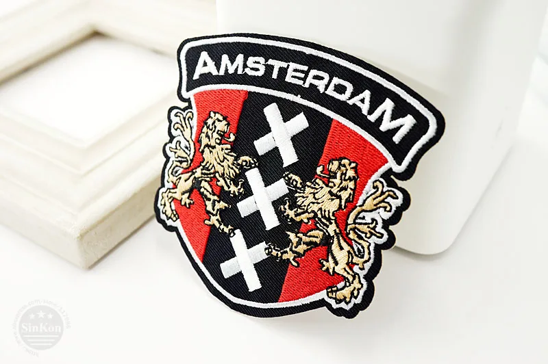 AMSTERDAM дамские значки(Размер: 9,0*8,3 см), железные нашивки с вышивкой для одежды, нашивки с героями мультфильмов, Аппликации для одежды, аксессуары для самостоятельной сборки