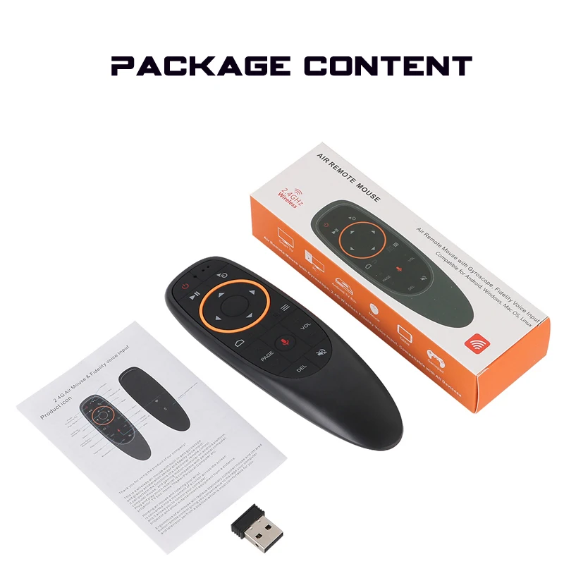 

10PCS G10 Air Mouse Voice Control Gyro Sensing Mini Wireless Remote 2.4Ghz IR Learning USB Receiver for Android TV BOX