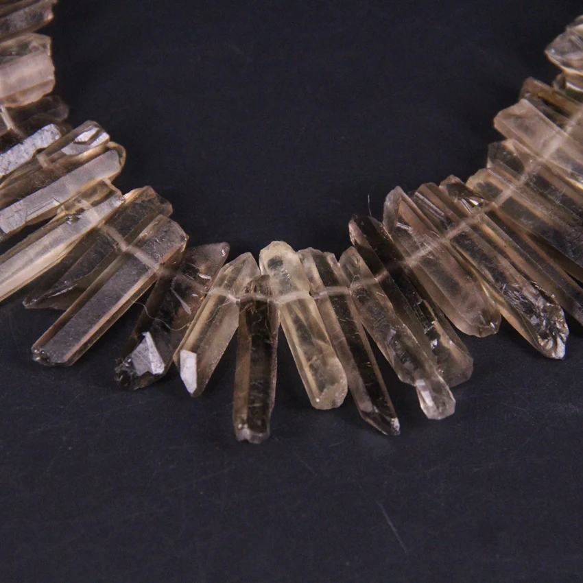 

70-75pcs/strand Raw Smoky Quartzs Point Pendants,Top Drilled Natural Brown Rough Crystal Stick Spike Loose Beads Jewelry Making