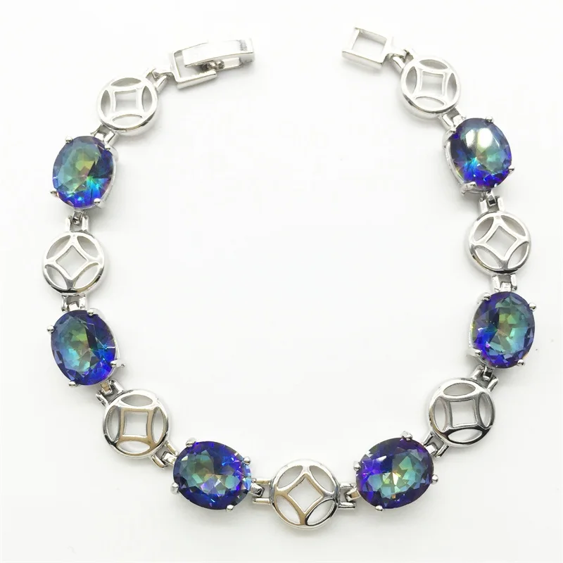 

Noblest Fashion 2016 New Bracelets & bangles for women Blue Rainbow Mystic Silver Bracelet
