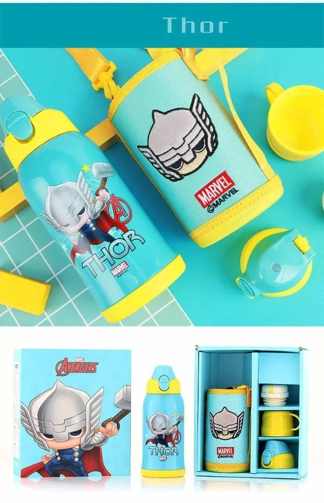 Thor Disney disney детская бутылка для воды три крышки 600 мл прочный термос чашка с чашкой набор кружка с ремнем подарок Tazas ребенок чашка Сиппи - Цвет: Thor
