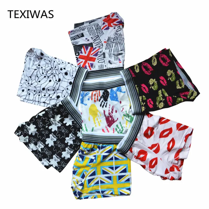 TEXIWAS, 7 шт./лот, новинка, мужское нижнее белье, мужские трусы с мультипликационным принтом, трусы-боксеры, мужские трусы, шорты для геев, ремни