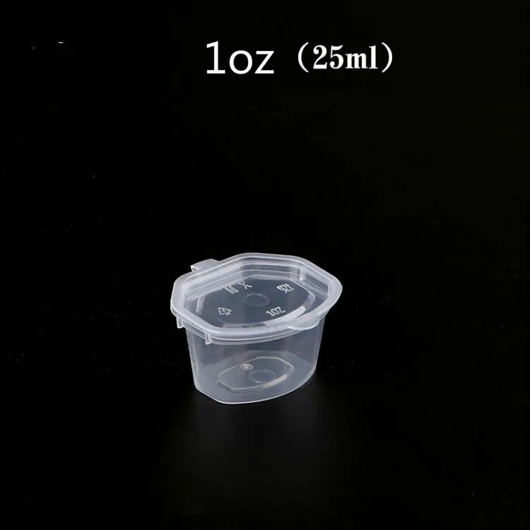 1oz(25ml) 1/1. 5/2/3oz небольшой Пластик коробка одноразовые Пластик чашки с крышкой утолщение контейнер для соуса чаша приправа посуда чашки 100 шт - Color: 1oz(25ml)