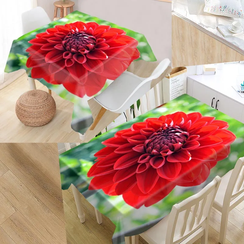 

New Arrival Custom bloom dahlia Table Cloth Waterproof Oxford Fabric Rectangular Tablecloth Home Party Tablecloth