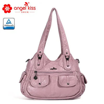 Angelkiss модная женская сумка на плечо из искусственной кожи с эффектом потертости, вместительная Повседневная стильная женская сумка с бесплатным подарком - Цвет: pink