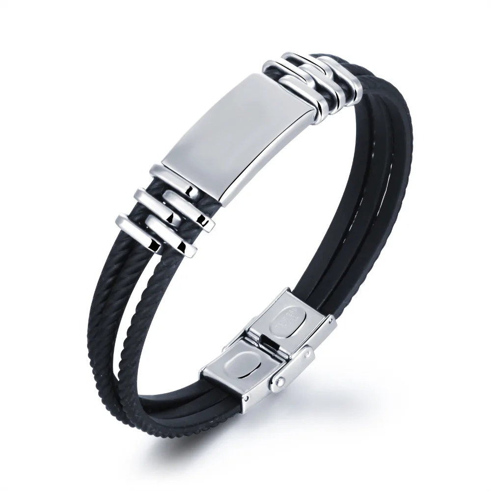Браслет мужской трехслойный из нержавеющей стали и силикона PH1074|bracelet wholesale|bracelet