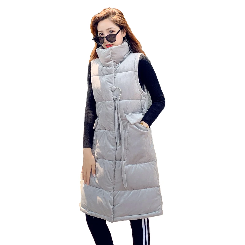 Зимний Длинный жилет Женский Повседневный тонкий толстый теплый осенний жилет без рукавов с капюшоном на молнии Женская куртка с хлопковой подкладкой