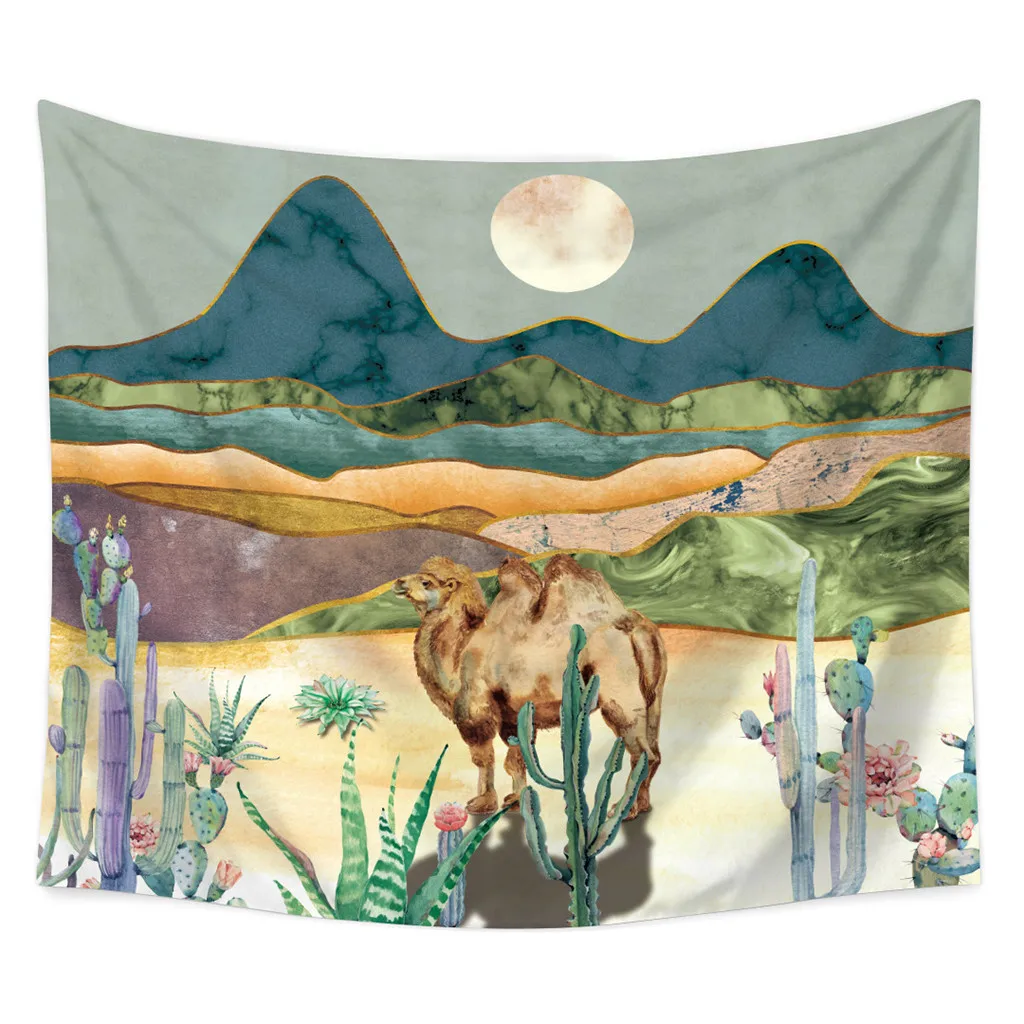 Camel Under The Moonlight Watercolor Printed Tapestry Wall Hanging Decor Beach Towel Cactus Blanket | Дом и сад