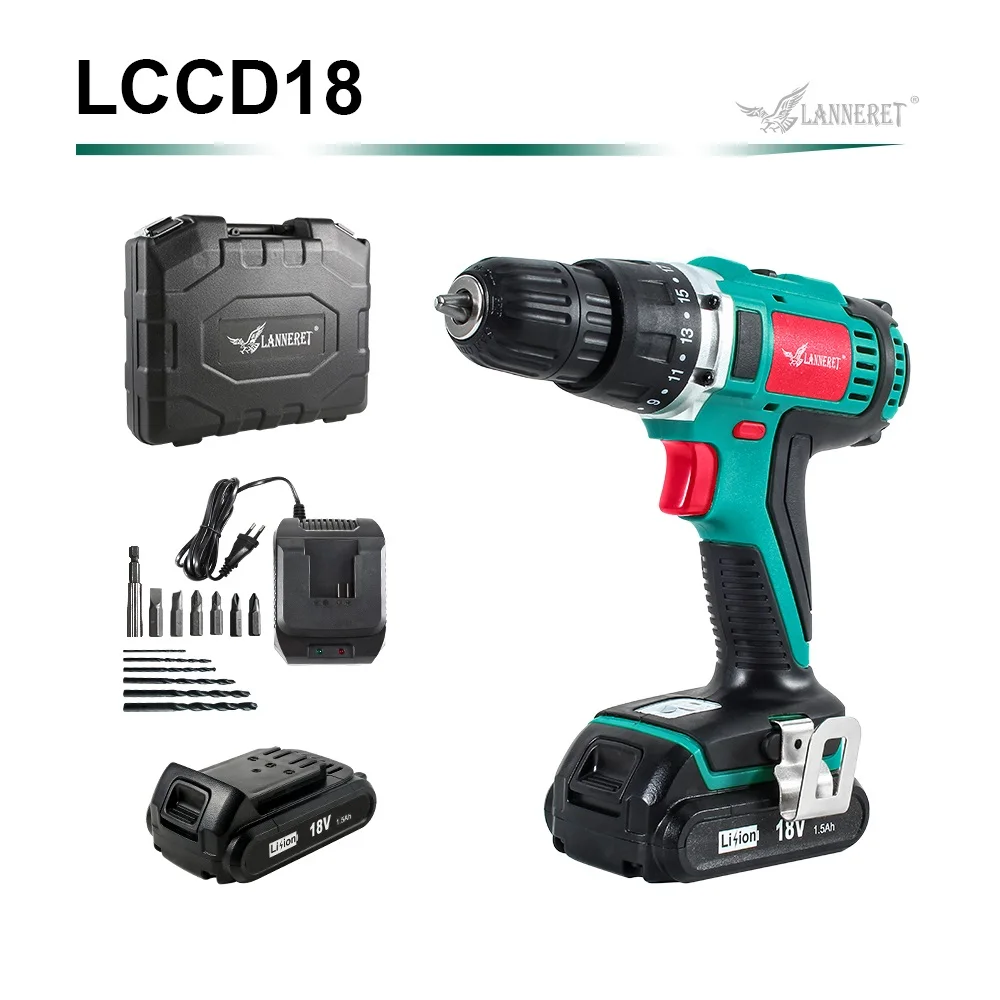 LANNERET 18V 45Nm DC литий-ионный Батарея 3/8 дюймов 2-Скорость электрическая дрель Мини Электрическая отвертка Беспроводной Мощность драйвер