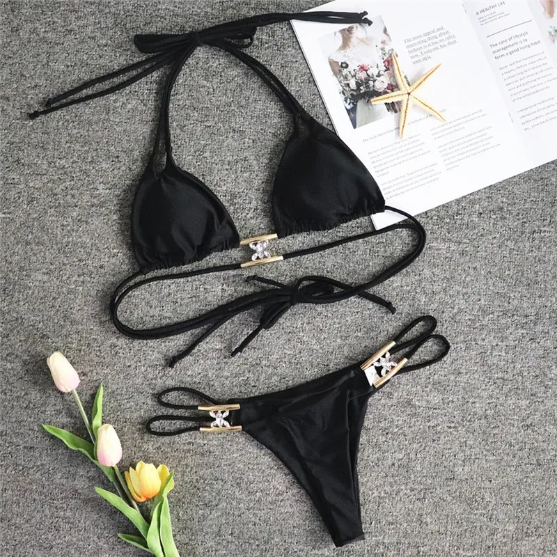 Mujer New Crystal Bikini Sexy Thong Swimsuit Beachwear String Summer High Cut Brazilian Swimwear Women Push Up Bathing Suit