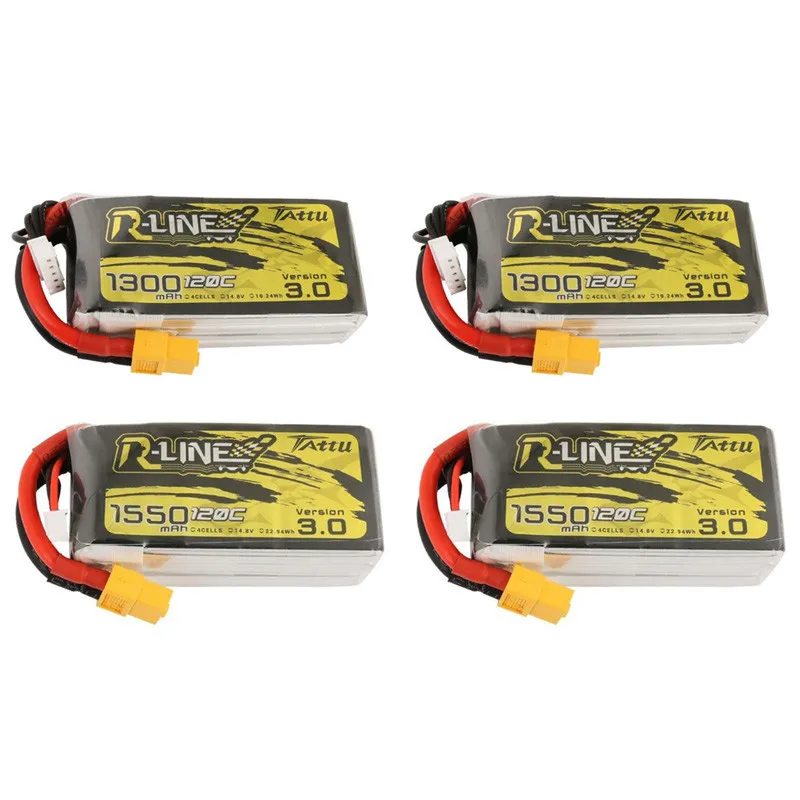 4PCS 1550mAh 1/2/4 шт. татту R-LINE Версия 3,0 14,8 V 1300 мА-ч/1550 мА/ч, 120C 4S Lipo Батарея XT60 разъем для FPV RC модели запасные части DIY Радиоуправляемый квадрокоптер - Цвет: 4PCS 1550mAh