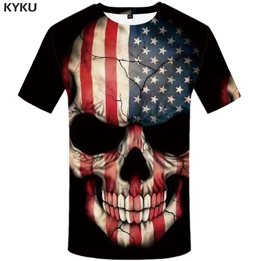 3d t shirt 19 Мужская футболка с черепом KYKU, черная футболка с коротким рукавом, с 3D-принтом, в хип-хоп стиле, лето - Цвет: 3d t shirt 19