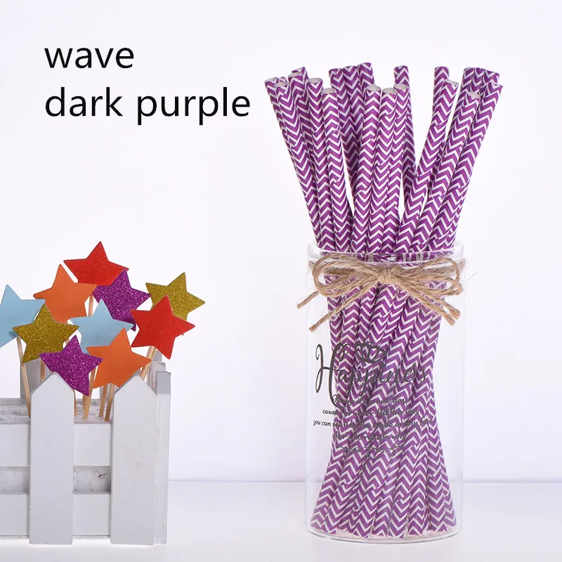 wave dark purple 25 шт. Топпер для торта Зеленые Бамбуковые бумажные соломинки для детей с днем рождения свадебные декоративные вечерние тропические принадлежности соломинки для питья - Цвет: wave dark purple