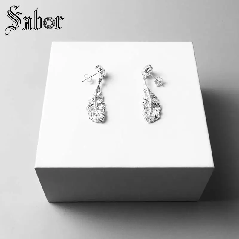 Stud Earrings Feather Classic Gift For Women High Quality Earring silver color Zirconia Fashion Jewelry thomas | Украшения и