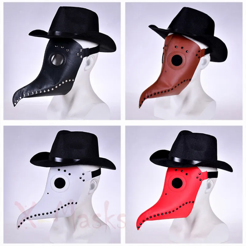 Plague Doctor Punk Mask Vintage man PU Leather Steampunk Bird Beak Halloween Steam Cosplay Party anel punk masculino costume | Дом и сад