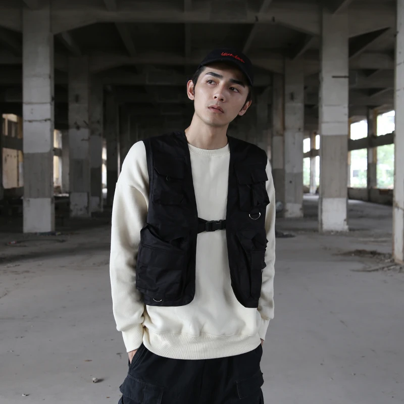 Hip Hop Loose Vest Sportswear Men Casual Cargo Waistcoat with Pockets Military Jacket Coat Streetwear Tactical Vests Sweatshirts | Мужская