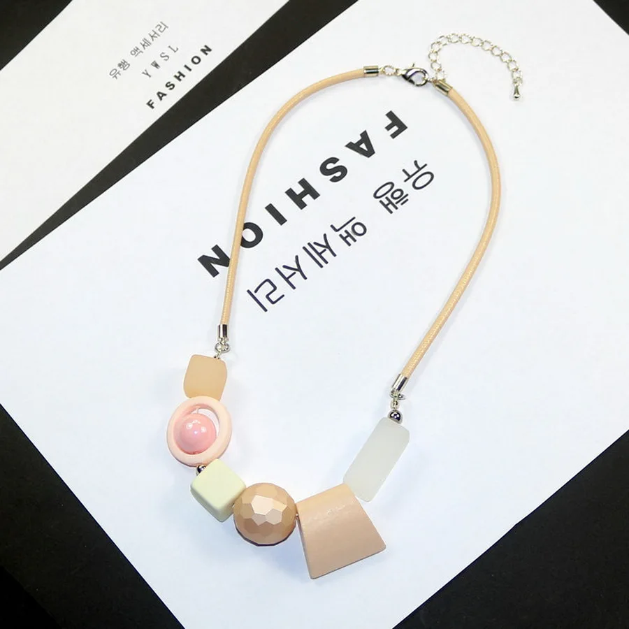 Resin Wood Beads Pendant Necklace Long Rope Chain Simple Fashion Jewelry Accessories Vintage for Women Gift Mom | Украшения и