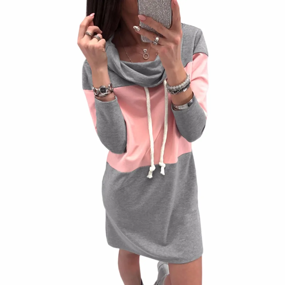 Женское платье с капюшоном Повседневное высоким воротником свободное