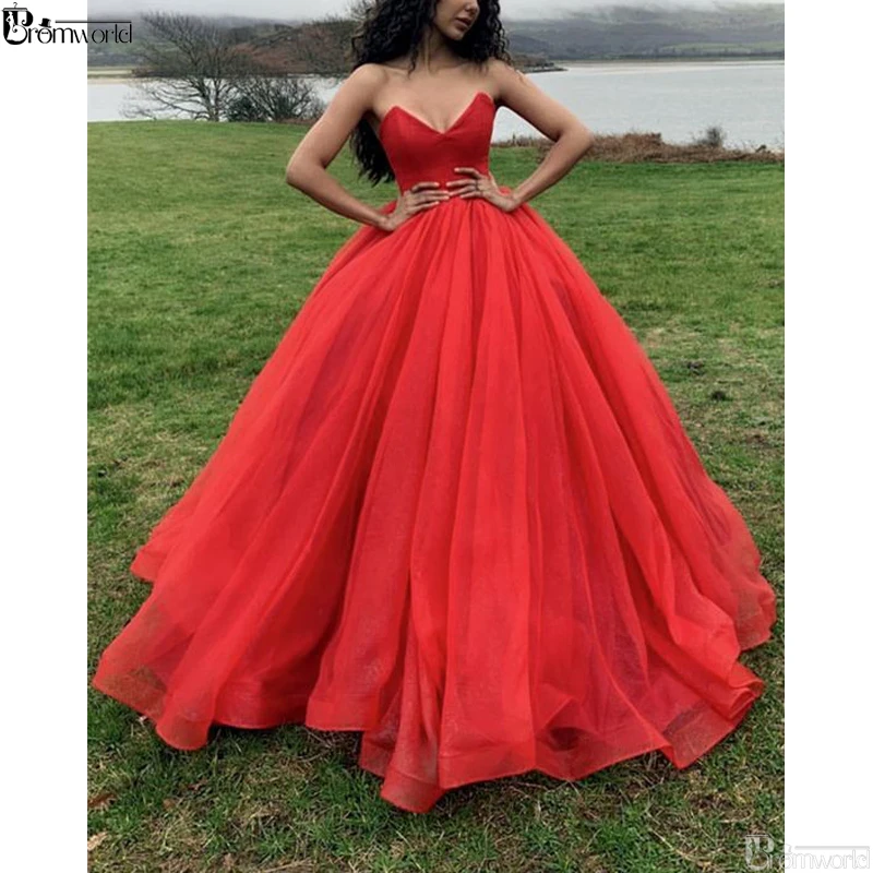 Abendkleider Red Evening Dresses 2021 Sweetheart Organza Ball Gown Party Dress robe soiree dubai Prom | Свадьбы и торжества
