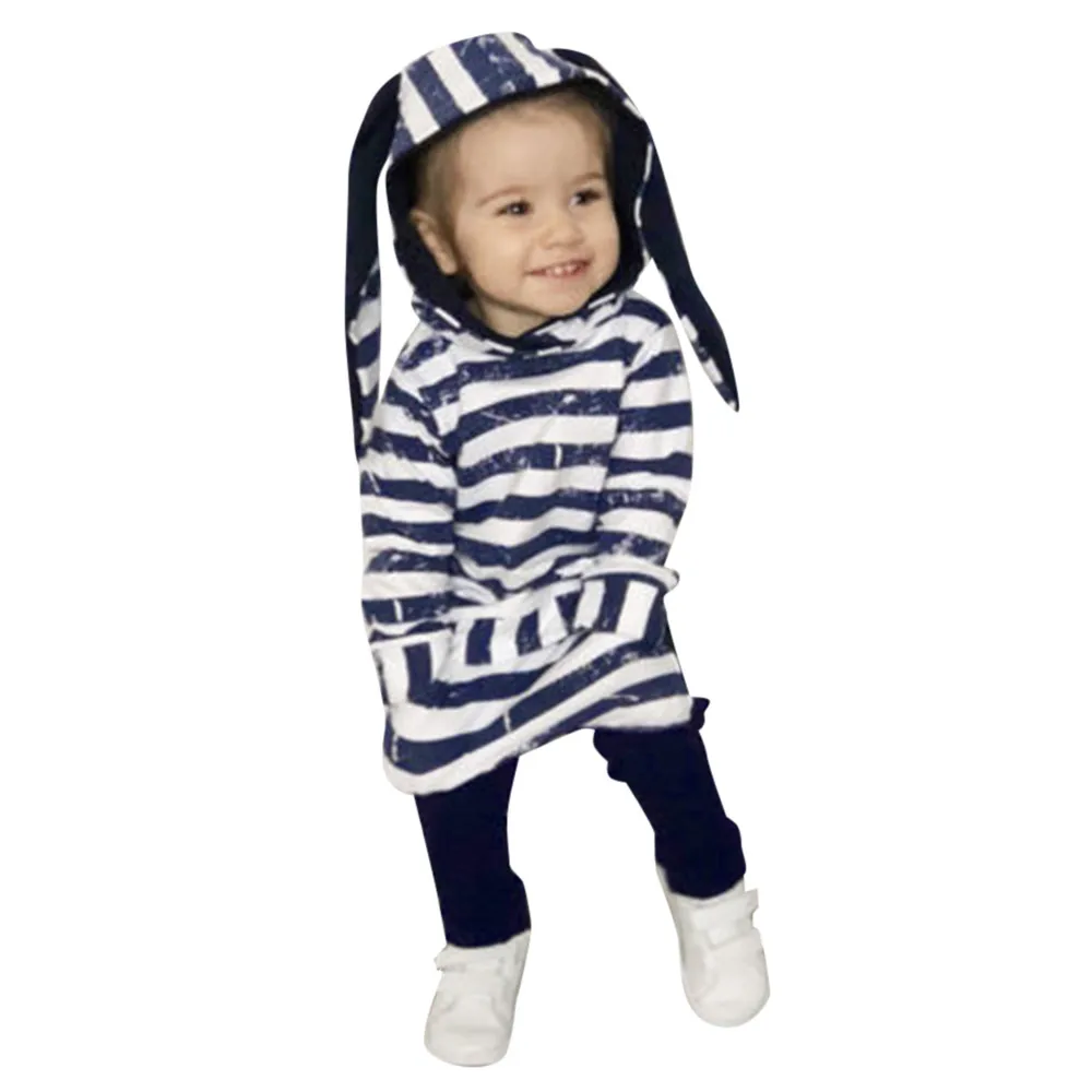 Fashion Infant Unisex Baby Boys Girls Long Sleeve Striped Animal Print Tops+ Pants Cotton Blend Outfits Clothes | Детская одежда и