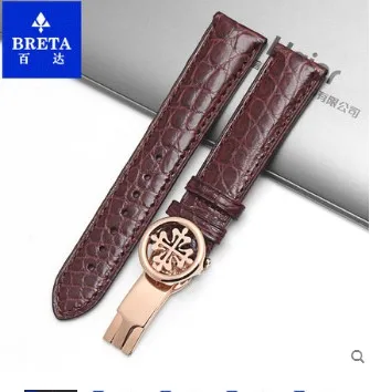 Huxie крокодил кожаный ремешок подходит для patek наручные часы ремешок клапан-бабочка ПП кнопки Для мужчин мужских наручных часов 19 мм/20 мм/22 мм - Цвет ремешка: 3 rose  clasp