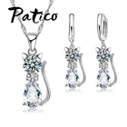 Набор ювелирных изделий с австрийскими кристаллами из стерлингового серебра 925 пробы для женщин, ожерелье с подвеской в виде капли воды с милым котом