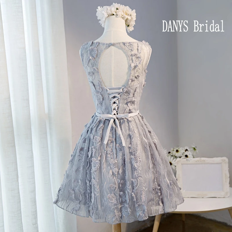 

Grey 8th Grade Short Prom Dresses Lace Party Dresses for Graduation vestido de formatura festa curto gala jurken