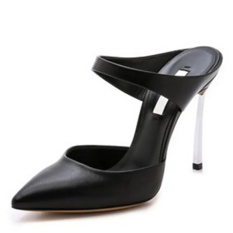 Брендовые босоножки женские черные на высоком каблуке шлепанцы летние 11 см