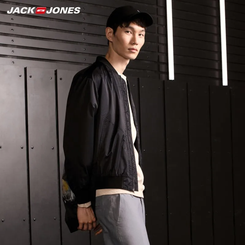 JackJones Осенняя мужская крутая бейсбольная куртка с абстрактным принтом и воротником 218321549
