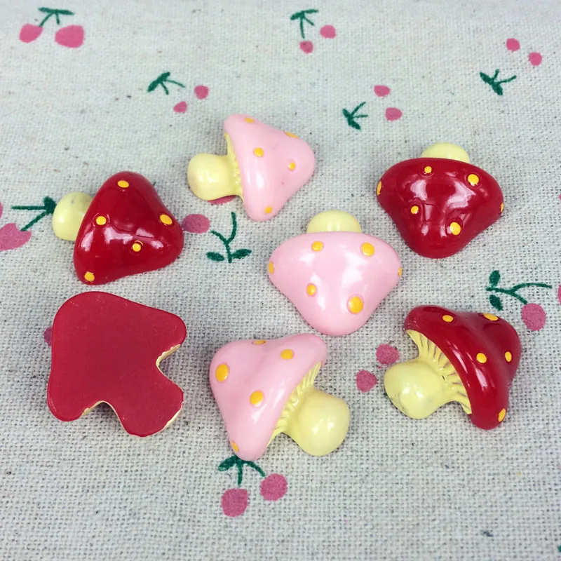 

10Pcs Mix Color Flatback Flat Back Kawaii Resin Cabochon Miniature Garden Mushroom Resin Craft Decoration Embellishment:24*26mm