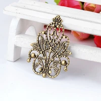 free shipping retail 5pcs bronze tone filigree wraps flower connectors metal crafts gift decoration diy findings 4 8x3 5cm f0334