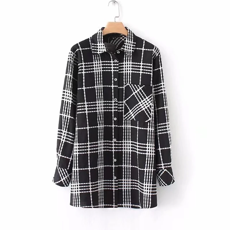 Женские рубашки в клетку Bella Philosophy Длинные свободные винтажные с отложным