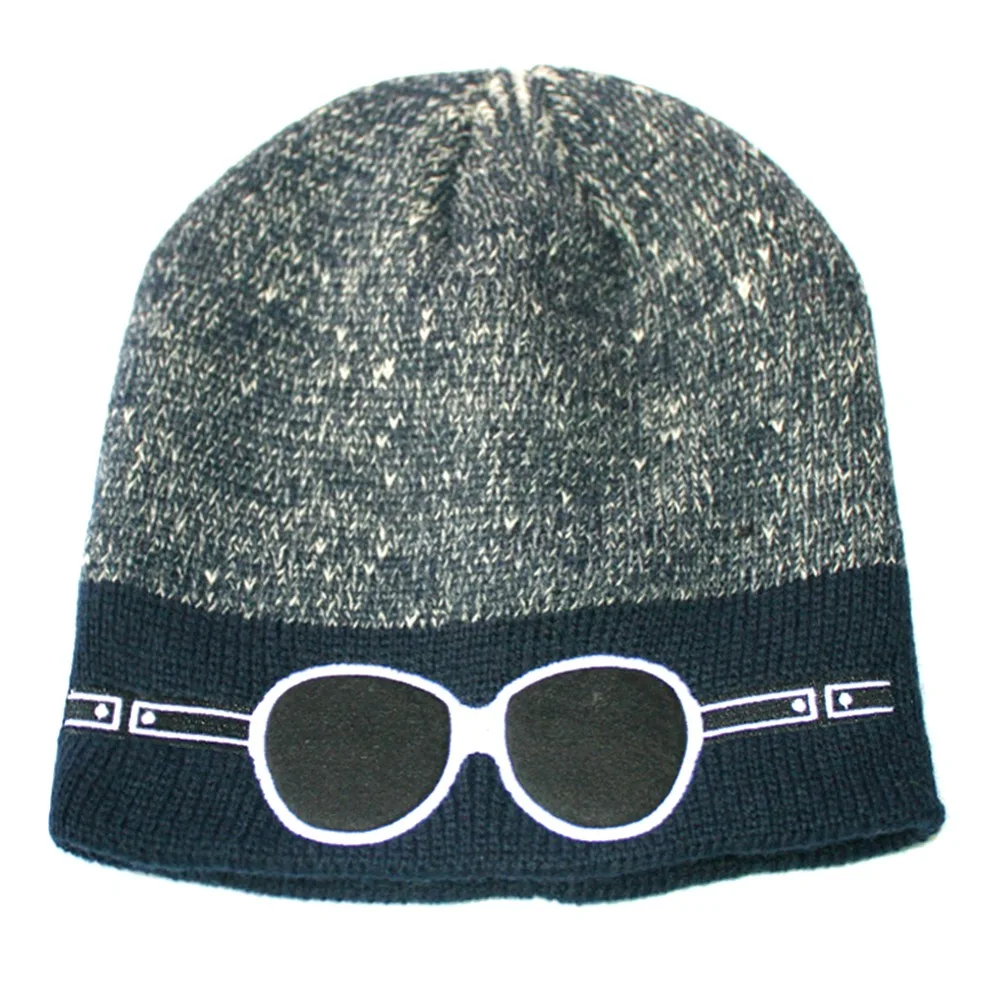 Дешевая шерстяная шапка теплая вязаная с рисунком из мультфильма двухцветная