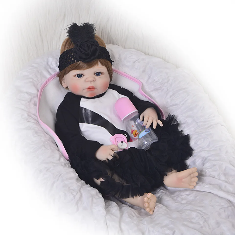 23inch 57cm reborn full Silicone Vinyl body baby delicate bb princess doll cute Newborn Lifelike Bebe dolls for sale  Игрушки и