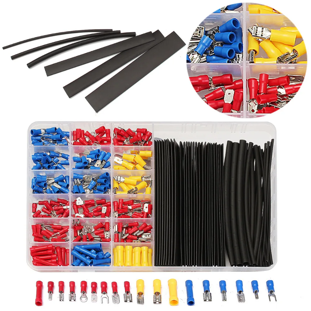

380PCS/box with 320pcs Terminals Assorted Connectors & 60Pcs Black 2:1 Heat Shrink Tubing Tube Box Kit Crimp Terminal Connector