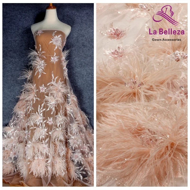 La Belleza 1 ярд Новый светильник розовый/белый тяжелые 3D Цветы перышки бисером