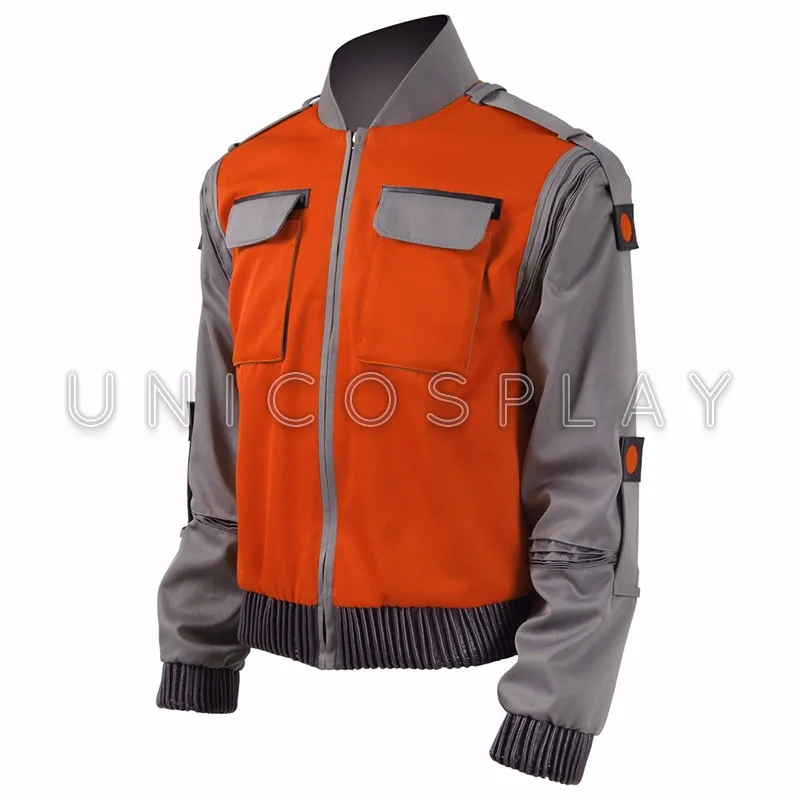 Back To Future Marty Mcfly Jacket Cosplay Costume Man Coat New Casual Outwear Halloween Suit with Pocket