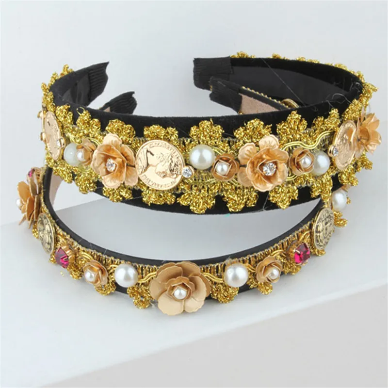 Новинка барокко золотые монеты кружевные аксессуары для волос цветочные